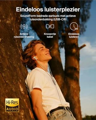 Belkin SoundForm ANC Oortjes met Draad met USB-C Connector, In-Ear Koptelefoon met Microfoon - Earbuds voor iPhone 17, iPhone 16, iPad Mini, Galaxy S25, Google Pixel 10, Android en Meer - Wit