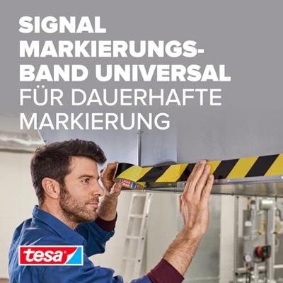 Waarschuwingstape tesa 66mx50mm geel zwart Waarschuwingstape tesa 66mx50mm geel zwart