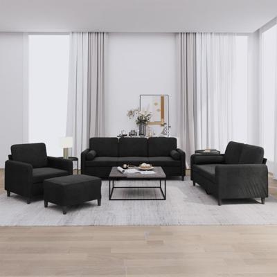 4-delige Loungeset met kussens fluweel zwart - thumbnail