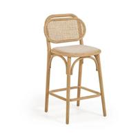 Kave Home Barkruk 'Doriane' Eikenhout en Rotan, kleur Naturel (zithoogte 65cm) - thumbnail