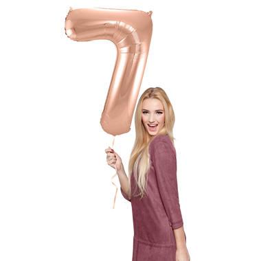 Rosé Goudkleurige Cijferballon cijfer 7 - 86cm