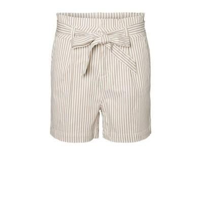 VERO MODA gestreepte high waist wide leg bermuda wit/beige VERO MODA gestreepte high waist wide leg bermuda wit/beige