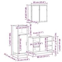 3-delige Badkamermeubelset bewerkt hout bruin eikenkleur - thumbnail