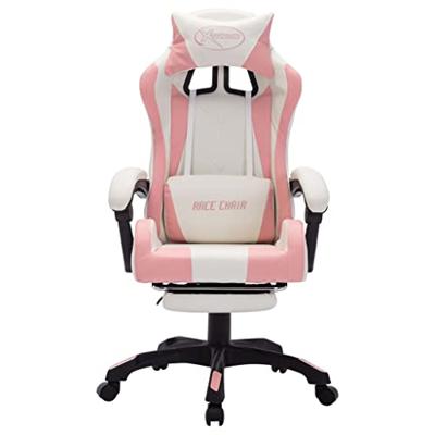 Racestoel met RGB LED-verlichting kunstleer roze en wit - thumbnail