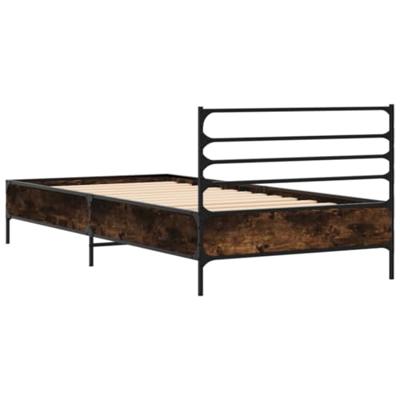 Bedframe bewerkt hout en metaal gerookt eikenkleurig 90x200 cm Bedframe bewerkt hout en metaal gerookt eikenkleurig 90x200 cm