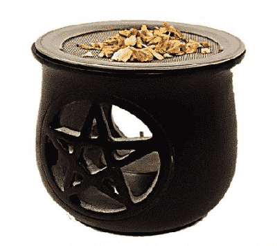 Wierookbrander Pentagram Zeepsteen Zwart met Zeef