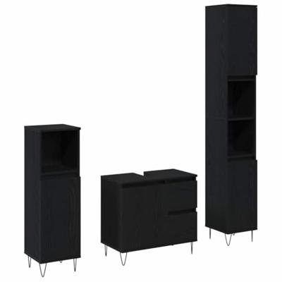 3-delige badkamermeubelset Zwart eiken Bewerkt hout
