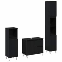 3-delige badkamermeubelset Zwart eiken Bewerkt hout - thumbnail