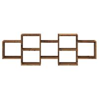 Wandschap 129x18x42 cm bewerkt hout oud houtkleurig - thumbnail