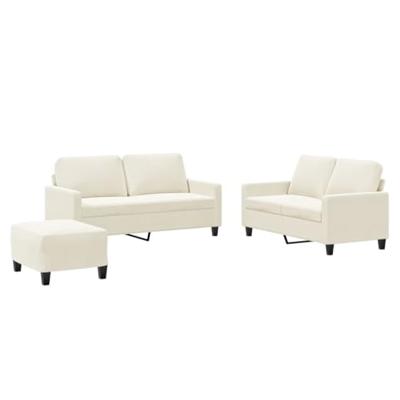 3-delige Loungeset met kussens fluweel crèmekleurig