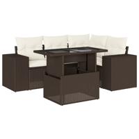 5-delige Loungeset met kussens poly rattan bruin - thumbnail