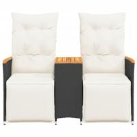 Tuinbank 2-zits verstelbaar met tafel poly rattan zwart - thumbnail