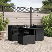 5-delige Loungeset met kussens poly rattan zwart - thumbnail