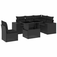 6-delige Loungeset met kussens poly rattan zwart - thumbnail