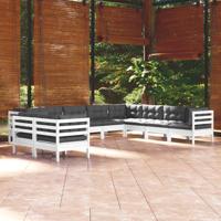 10-delige Loungeset met kussens massief grenenhout wit - thumbnail