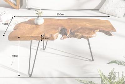 Massieve salontafel WILD 100cm teak massief houten boomschijf haarspeldpoten - 38797