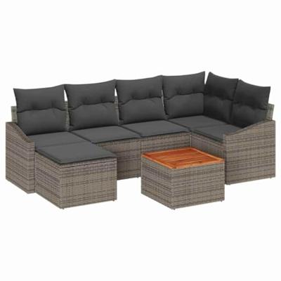 Tuinbankenset met kussen 7 pcs Grijs poly rattan