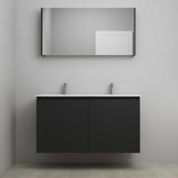 On-Line Badkamermeubelset - 120 cm - Voorgemonteerd - Greeploos 2 Deuren - Porseleinen Wastafel - 2 Kraangaten - Spiegelkast - Mat Zwart - thumbnail