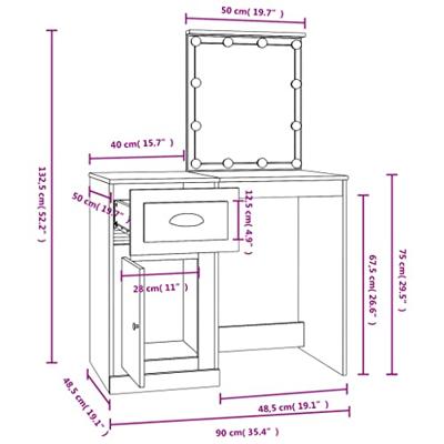Kaptafel met LED 90x50x132,5 cm bewerkt hout bruin eikenkleur