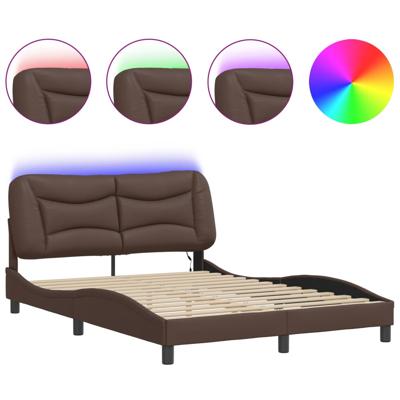 Bedframe met LED-verlichting kunstleer bruin 140x200 cm - thumbnail