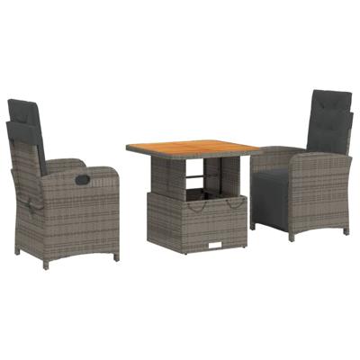 3-delige Tuinset met kussens poly rattan grijs - thumbnail