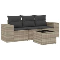 3-delige Loungeset met kussens poly rattan lichtgrijs - thumbnail