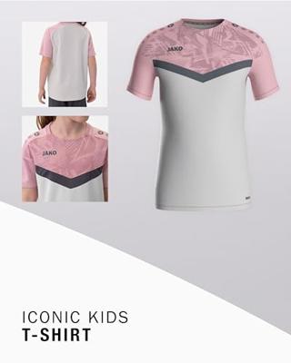 JAKO 6124K T-Shirt Iconic Kids - Zachtgrijs/Dusky Pink/Anthra Light - 128