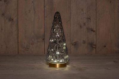 B.O.T. Tree Glass 13X28,5 cm Grey With Golden Base 10Led - Annas collection