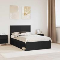 Bedframe met hoofdeinde Zwart 135 x 190 cm Massief grenenhout - thumbnail