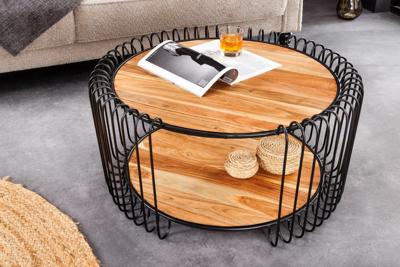 Industriële salontafel TRUE ELEMENTS 70 cm massief hout van natuurlijk acaciahout - 45736