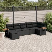 7-delige Loungeset met kussens poly rattan zwart - thumbnail