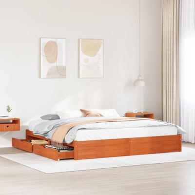 Bedframe met lade Wasbruin 200 x 200 cm Massief Vurenhout