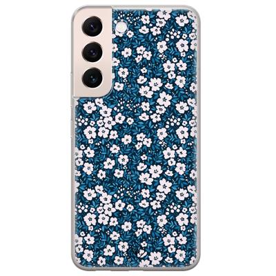 Samsung Galaxy S22 Plus siliconen hoesje - Bloemen blauw Samsung Galaxy S22 Plus siliconen hoesje - Bloemen blauw