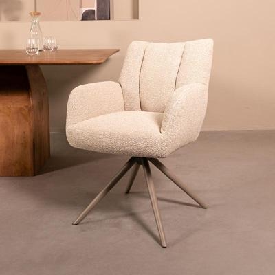 LABEL51 Eetkamerstoel Padua - Naturel - Royal Boucle - Taupe Metalen Frame