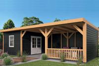 Tuindeco Nijverdal buitenverblijf 900x410 cm Lariks/Douglas met zwarte wanden - Bouwpakket- Plat dak- Onbehandeld lariks Douglas hout- Tuindeco - thumbnail