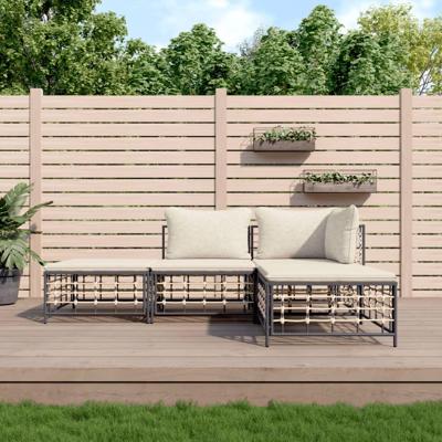 4-delige Loungeset met kussens poly rattan antracietkleurig