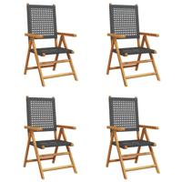 Tuinstoelen 4 st verstelbaar poly rattan en massief hout zwart - thumbnail