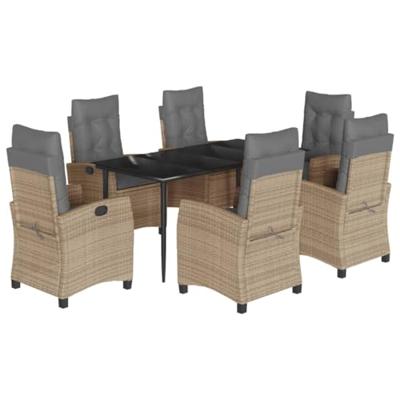 7-delige Tuinset met kussens poly rattan gemengd beige