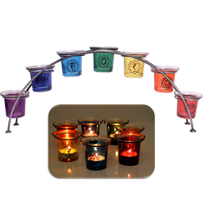 Set van 7 Sfeerlichthouder Chakra in Booghouder