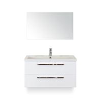 Seville Badmeubelset 100 cm - Wit Hoogglans - Wastafel Djazz 1 kraangat - met Spiegel - thumbnail