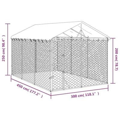 Hondenkennel met dak 3x4,5x2,5 m gegalvaniseerd staal zilver