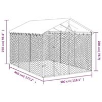 Hondenkennel met dak 3x4,5x2,5 m gegalvaniseerd staal zilver - thumbnail