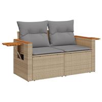 3-delige Loungeset met kussens poly rattan beige - thumbnail