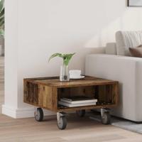 Bijzettafel met wielen Oudhout 50 x 50 x 30 cm Bewerkt hout - thumbnail
