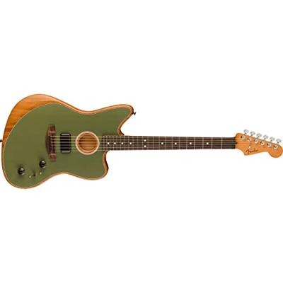 Fender Acoustasonic Player Jazzmaster Antique Olive elektrisch-akoestische gitaar met gigbag - thumbnail