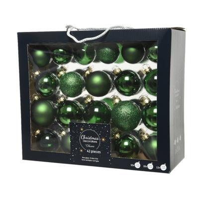 Decoris kerstballen set Glas 42st dennengroen 5-6-7cm