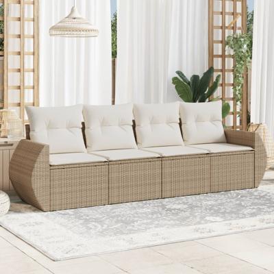 5-delige Loungeset met kussens poly rattan beige - thumbnail