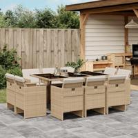 11-delige Tuinset met kussens poly rattan beige - thumbnail
