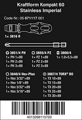 Wera Kraftform Kompakt 60, RVS, Imperial, 17 -delig - 1 stuk(s) - 05071117001 - thumbnail