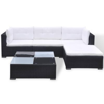 5-delige Loungeset met kussens poly rattan zwart
